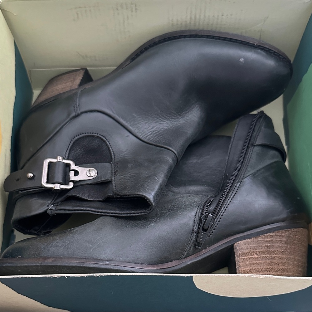 Earth Black Ankle Boots with Buckle Detail